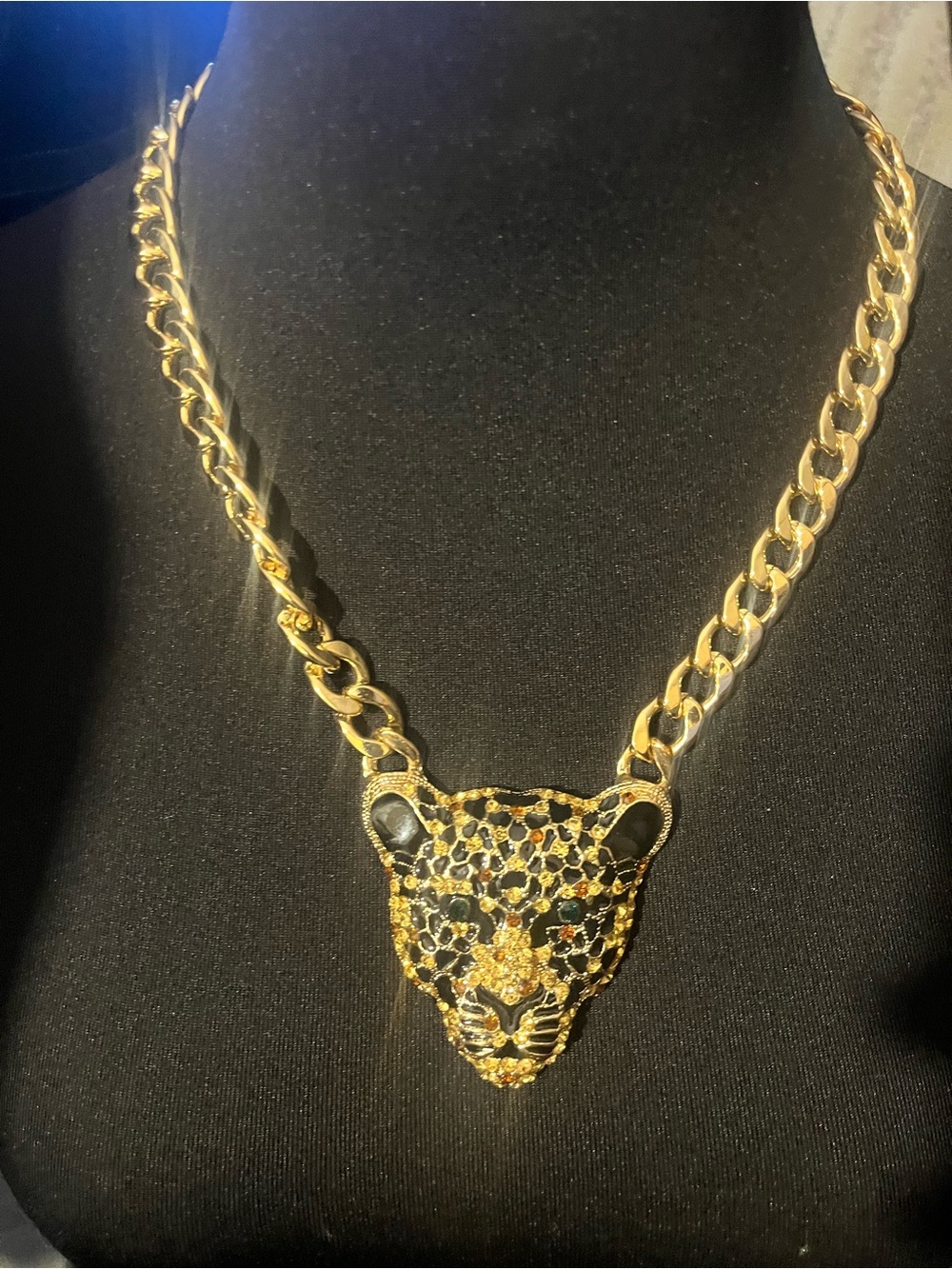 Gold-Tone Leopard Head Pendant Necklace - Women's Jewelry
